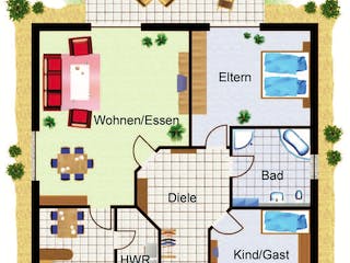 Massivhaus Modena von VARIANT-HAUS Bausatzhaus ab 29393€, Bungalow Grundriss 1