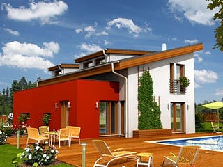 Massivhaus Pultdachhaus Modern von CMF Creativ Massiv Flexibel HAUSBAU Schlüsselfertig ab 340000€, Außenansicht 1