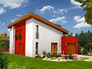 Massivhaus Pultdachhaus Modern von CMF Creativ Massiv Flexibel HAUSBAU Schlüsselfertig ab 340000€, Außenansicht 2