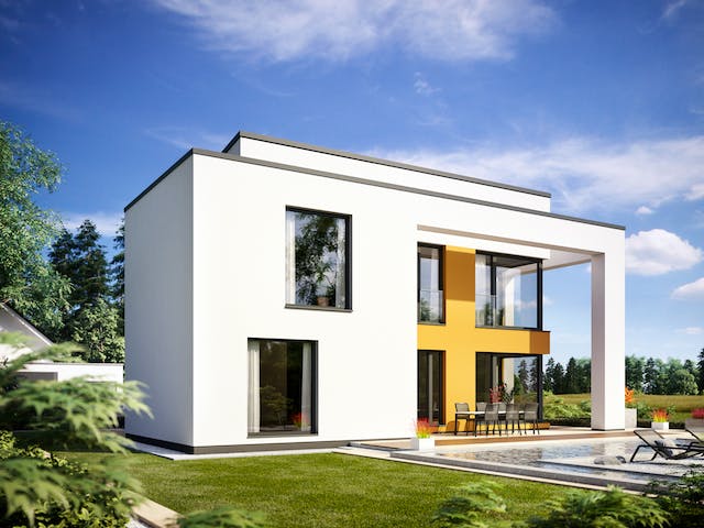 Massivhaus Modern 5000.2 von Deutsche Bauwelten Schlüsselfertig ab 542711€, Pultdachhaus Außenansicht 1