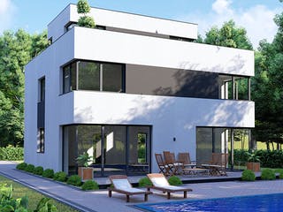 Massivhaus Modernes Bauhaus mit Dachterrasse von Modern Immo, Cubushaus Außenansicht 2
