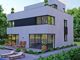 Massivhaus Modernes Bauhaus mit Dachterrasse von Modern Immo, Cubushaus Außenansicht 4