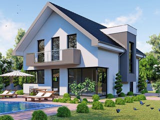 Massivhaus Modern Home von Modern Immo, Satteldach-Klassiker Außenansicht 2