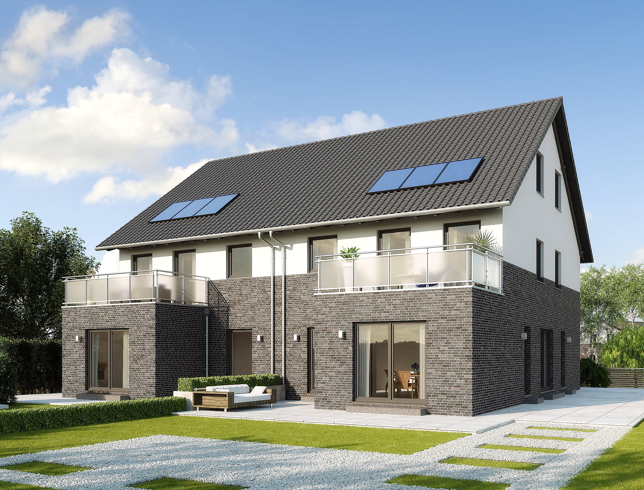 Fertighaus Monza von GUSSEK HAUS Schlüsselfertig ab 493500€, Satteldach-Klassiker Außenansicht 1