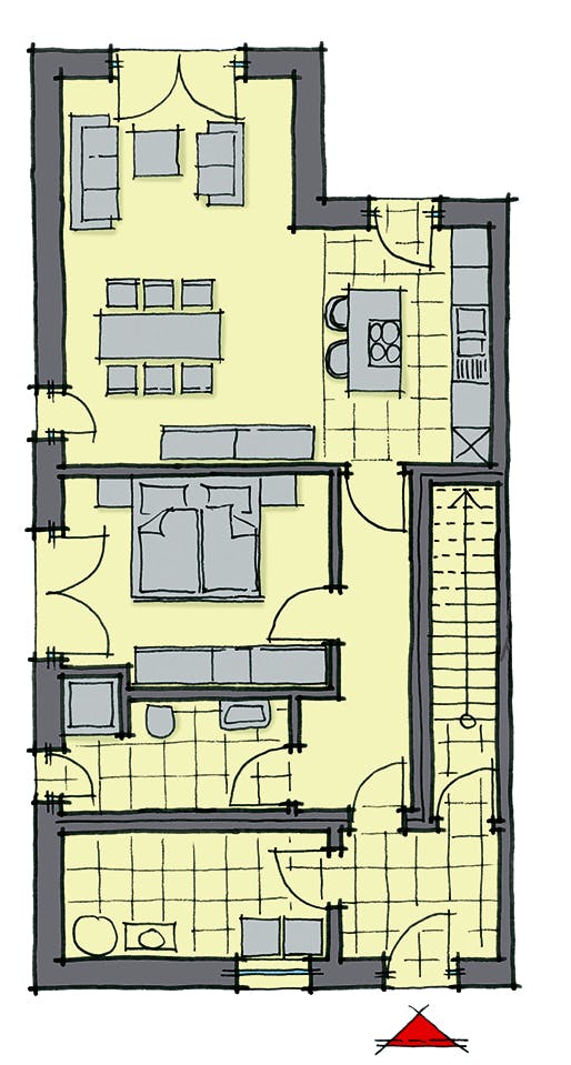 Fertighaus Monza von GUSSEK HAUS Schlüsselfertig ab 493500€, Satteldach-Klassiker Grundriss 1