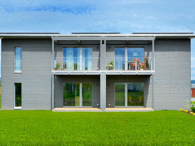 Fertighaus Münch - Kundenhaus von Bau-Fritz Schlüsselfertig ab 870000€, Pultdachhaus Außenansicht 8
