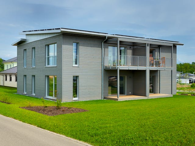 Fertighaus Münch - Kundenhaus von Bau-Fritz Schlüsselfertig ab 870000€, Pultdachhaus Außenansicht 1