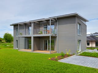 Fertighaus Münch - Kundenhaus von Bau-Fritz Schlüsselfertig ab 870000€, Pultdachhaus Außenansicht 3