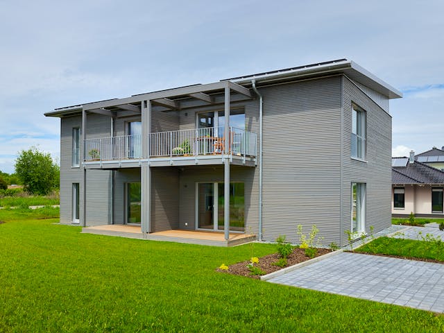 Fertighaus Münch - Kundenhaus von Bau-Fritz Schlüsselfertig ab 870000€, Pultdachhaus Außenansicht 3