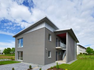 Fertighaus Münch - Kundenhaus von Bau-Fritz Schlüsselfertig ab 870000€, Pultdachhaus Außenansicht 4