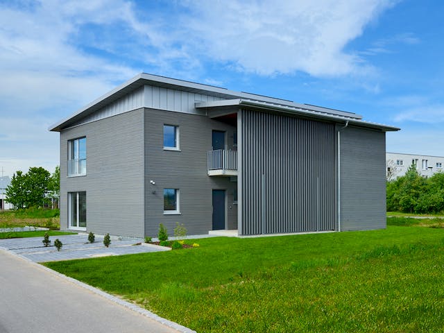 Fertighaus Münch - Kundenhaus von Bau-Fritz Schlüsselfertig ab 870000€, Pultdachhaus Außenansicht 7