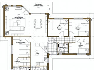 Fertighaus Musholm 135+11 von EBK Haus, Bungalow Grundriss 1