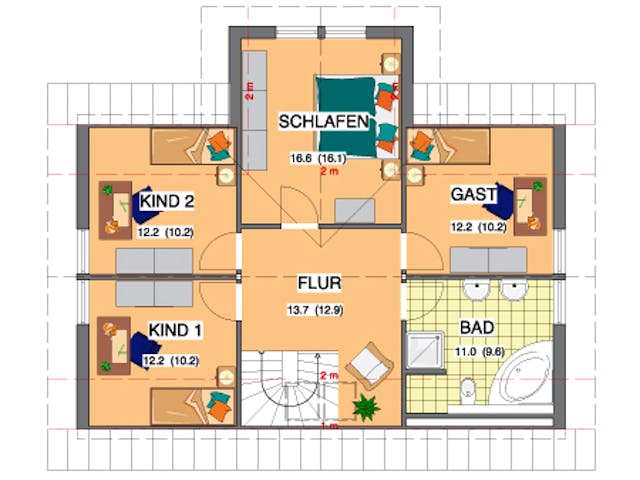 Fertighaus Musterhaus Bad Vilbel von NORDHAUS Fertigbau Schlüsselfertig ab 237405€, Satteldach-Klassiker Grundriss 1
