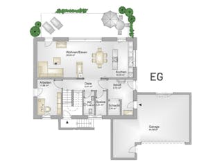 Massivhaus Bauhaus Thumann mit großer Dachterrasse von MYMassivhaus, Cubushaus Grundriss 1