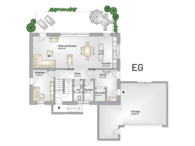 Massivhaus Bauhaus Thumann mit großer Dachterrasse von MYMassivhaus, Cubushaus Grundriss 1