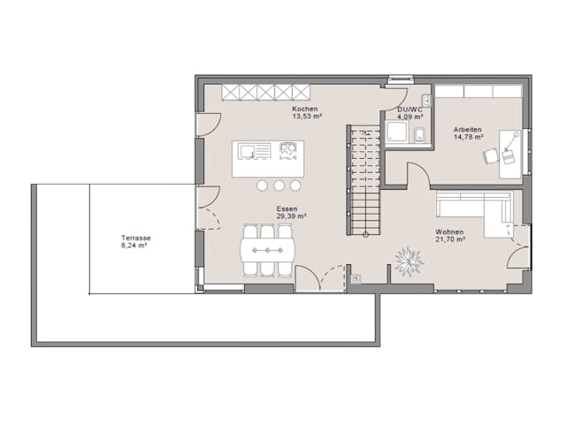 Fertighaus Hanghaus Grossmann mit begrünter Dachterrasse von MYMassivhaus, Pultdachhaus Grundriss 1