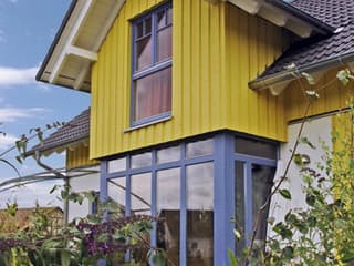 Blockhaus Schwander D123 von Frammelsberger R. Ingenieur-Holzbau, Satteldach-Klassiker Außenansicht 2