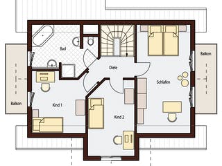 Blockhaus Schwander D123 von Frammelsberger R. Ingenieur-Holzbau, Satteldach-Klassiker Grundriss 1