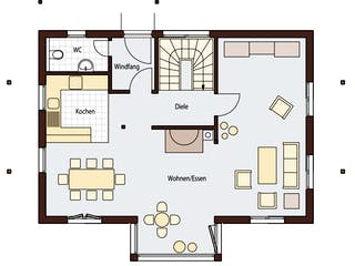 Blockhaus Schwander D123 von Frammelsberger R. Ingenieur-Holzbau, Satteldach-Klassiker Grundriss 2