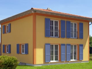 Blockhaus Weißleder D125 von Frammelsberger R. Ingenieur-Holzbau, Stadtvilla Außenansicht 1