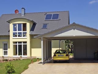 Blockhaus Lehnen D138 von Frammelsberger R. Ingenieur-Holzbau, Satteldach-Klassiker Außenansicht 3