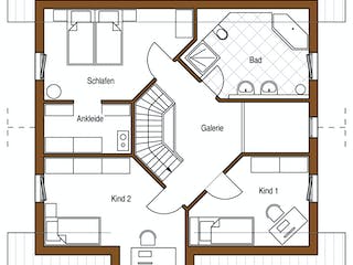 Blockhaus Lehnen D138 von Frammelsberger R. Ingenieur-Holzbau, Satteldach-Klassiker Grundriss 1
