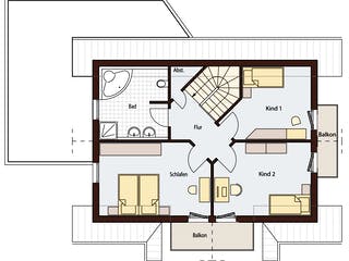Blockhaus Wagner D139 von Frammelsberger R. Ingenieur-Holzbau, Satteldach-Klassiker Grundriss 1