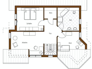 Blockhaus Müller D141 von Frammelsberger R. Ingenieur-Holzbau, Pultdachhaus Grundriss 1