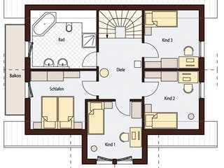 Blockhaus D155 von Frammelsberger R. Ingenieur-Holzbau, Satteldach-Klassiker Grundriss 1