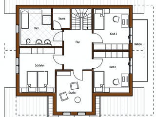 Blockhaus Braun D165 von Frammelsberger R. Ingenieur-Holzbau, Satteldach-Klassiker Grundriss 2