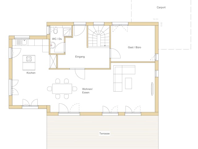 Blockhaus D162 Krastel von Frammelsberger R. Ingenieur-Holzbau, Satteldach-Klassiker Grundriss 1