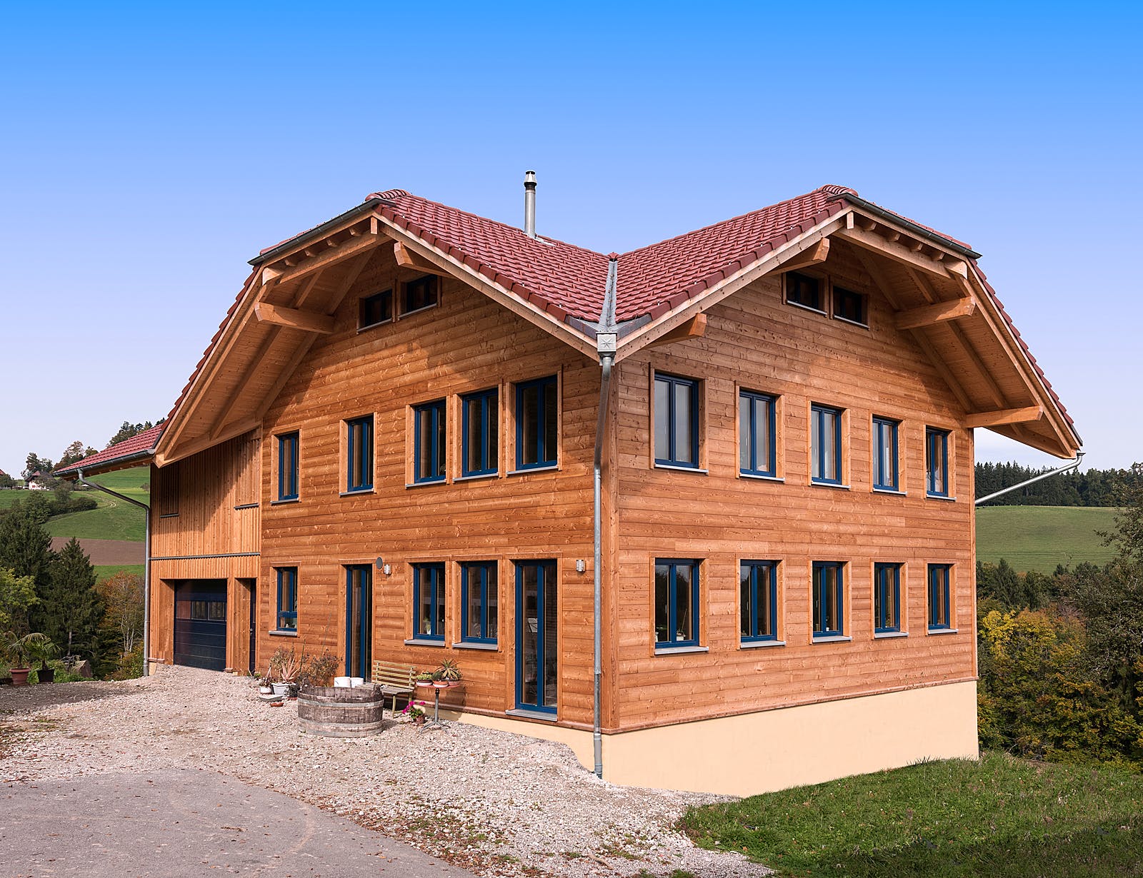 Blockhaus B420 Montigel von Frammelsberger R. Ingenieur-Holzbau, Blockhaus Außenansicht 1