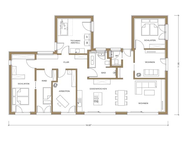 Fertighaus Haus Martha von Naturholzhaus Bayern, Bungalow Grundriss 1 Fertighaus Haus Martha von Naturholzhaus Bayern, Bungalow Grundriss 1