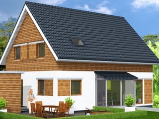 Fertighaus "natur trifft holz" nr.5 von wir leben haus Schlüsselfertig ab 334128€, Satteldach-Klassiker Außenansicht 1