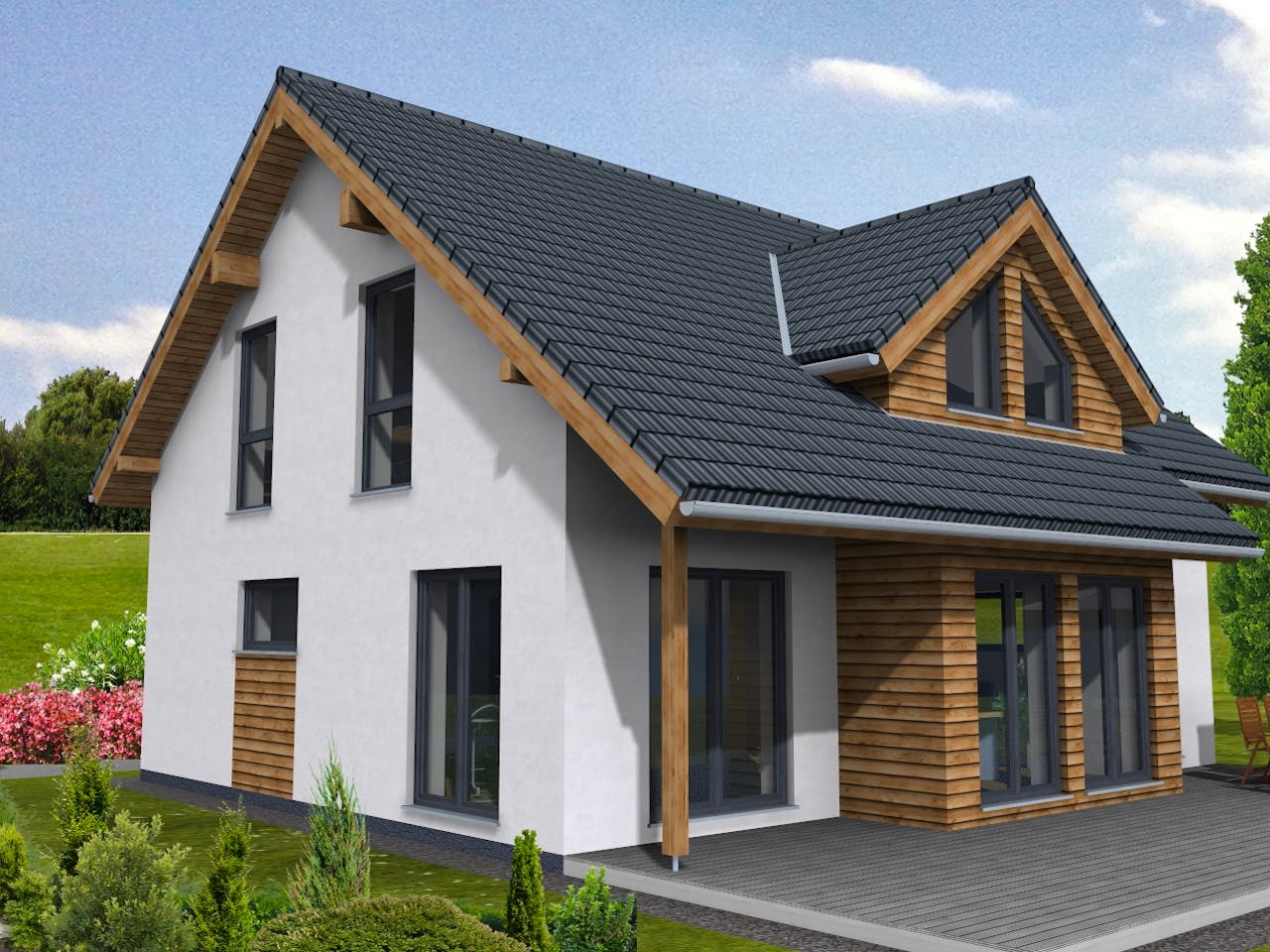 Fertighaus New Edition 159 von Suckfüll Energiesparhaus, Satteldach-Klassiker Außenansicht 1