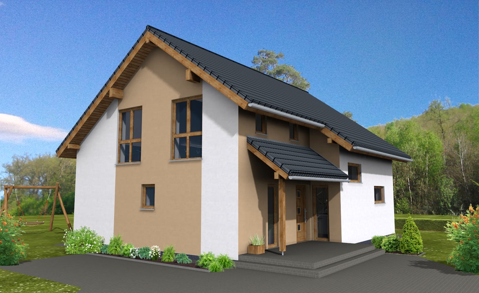 Fertighaus New Edition 179 von Suckfüll Energiesparhaus Schlüsselfertig ab 388710€, Satteldach-Klassiker Außenansicht 1
