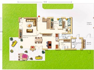 Fertighaus Nimrod von Holzhaus Rosskopf Schlüsselfertig ab 598000€, Pultdachhaus Grundriss 1
