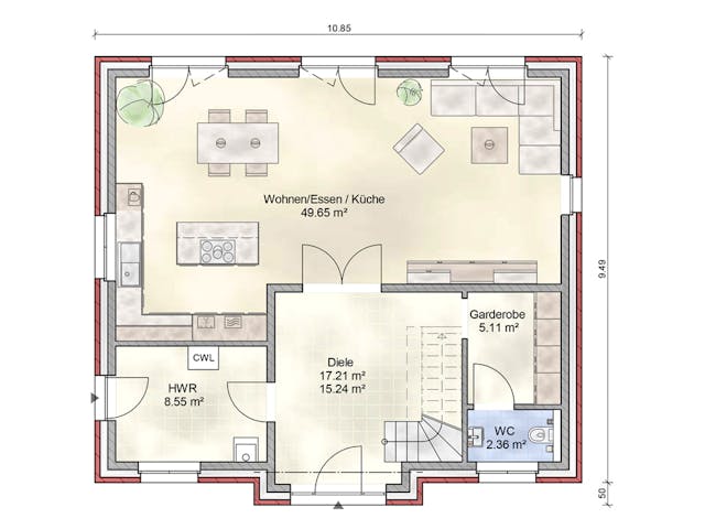 Massivhaus Friedrichsort von Nissen Massivhaus, Satteldach-Klassiker Grundriss 1