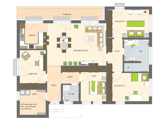 Fertighaus NIVO 140W von FingerHaus Schlüsselfertig ab 413205€, Bungalow Grundriss 1
