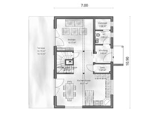 Fertighaus Haus Alma von Gebrüder Noack Holzbau Schlüsselfertig ab 384000€, Satteldach-Klassiker Grundriss 1