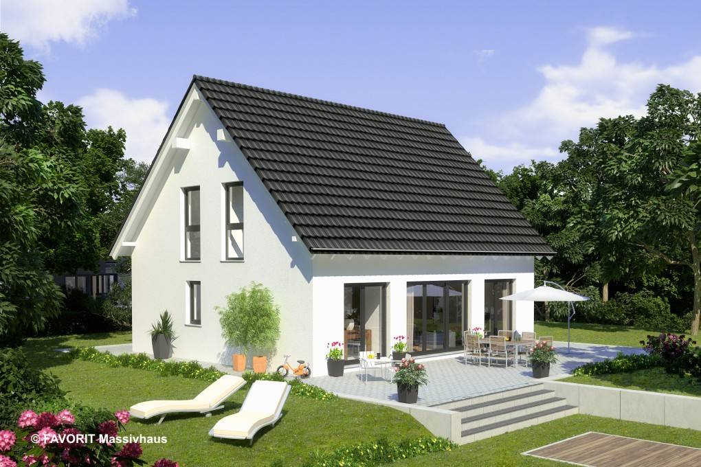 Massivhaus Noblesse 126 von Favorit Massivhaus Schlüsselfertig ab 295430€, Satteldach-Klassiker Außenansicht 1