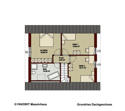 Massivhaus Noblesse 126 von Favorit Massivhaus Schlüsselfertig ab 280900€, Satteldach-Klassiker Grundriss 2