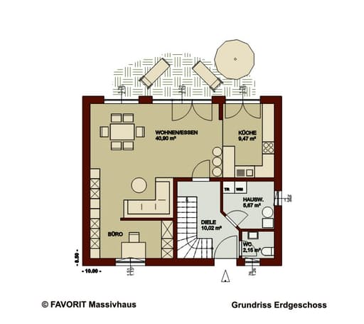 Massivhaus Noblesse 126 von Favorit Massivhaus Schlüsselfertig ab 280900€, Satteldach-Klassiker Grundriss 1