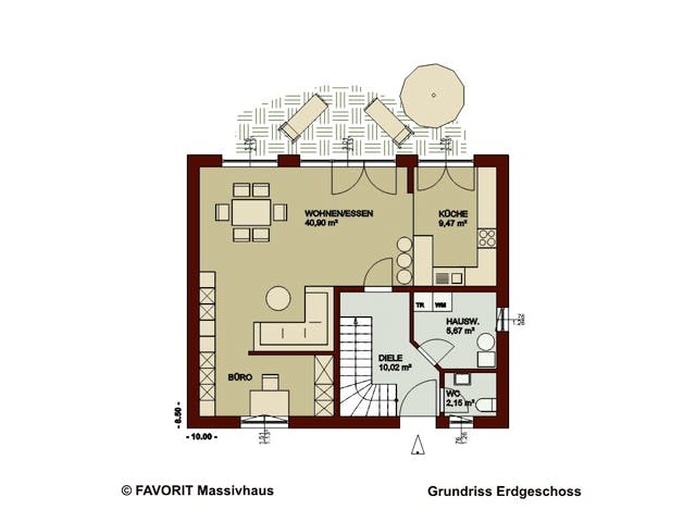 Massivhaus Noblesse 126 von Favorit Massivhaus Schlüsselfertig ab 307250€, Satteldach-Klassiker Grundriss 1