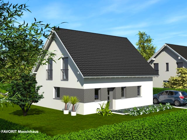 Massivhaus Noblesse 128 von FAVORIT Massivhaus Schlüsselfertig ab 322510€, Satteldach-Klassiker Außenansicht 2