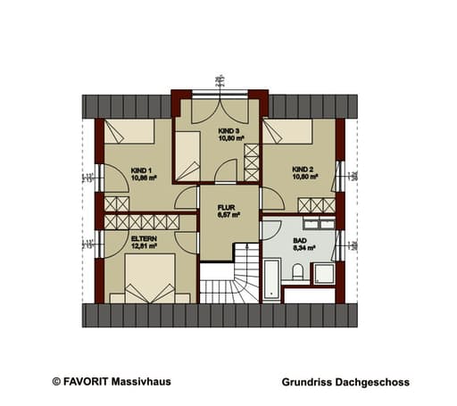 Massivhaus Noblesse 128 von Favorit Massivhaus Schlüsselfertig ab 319290€, Satteldach-Klassiker Grundriss 2