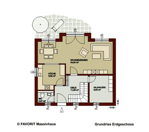 Massivhaus Noblesse 128 von Favorit Massivhaus Schlüsselfertig ab 319290€, Satteldach-Klassiker Grundriss 1
