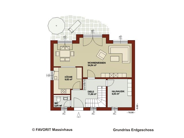 Massivhaus Noblesse 128 von FAVORIT Massivhaus Schlüsselfertig ab 322510€, Satteldach-Klassiker Grundriss 1 Massivhaus Noblesse 128 von FAVORIT Massivhaus Schlüsselfertig ab 322510€, Satteldach-Klassiker Grundriss 1