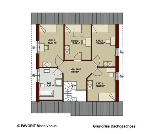 Massivhaus Noblesse 153 von Favorit Massivhaus Schlüsselfertig ab 330330€, Satteldach-Klassiker Grundriss 2