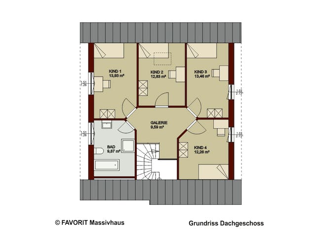Massivhaus Noblesse 153 von Favorit Massivhaus Schlüsselfertig ab 361300€, Satteldach-Klassiker Grundriss 2